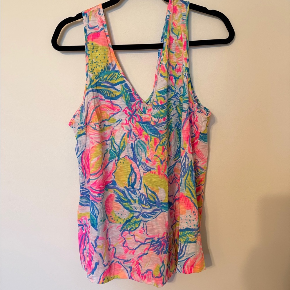 Lilly Pulitzer Neon Floral V-Neck Tank Top - Pink, Blue, Yellow, Green